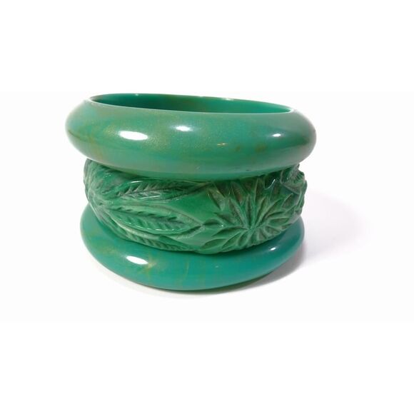 Neiman Marcus Lee Angel Resin Green Shimmer Bangle Set of 3 Bracelet Set NWT 256 - Picture 7 of 14